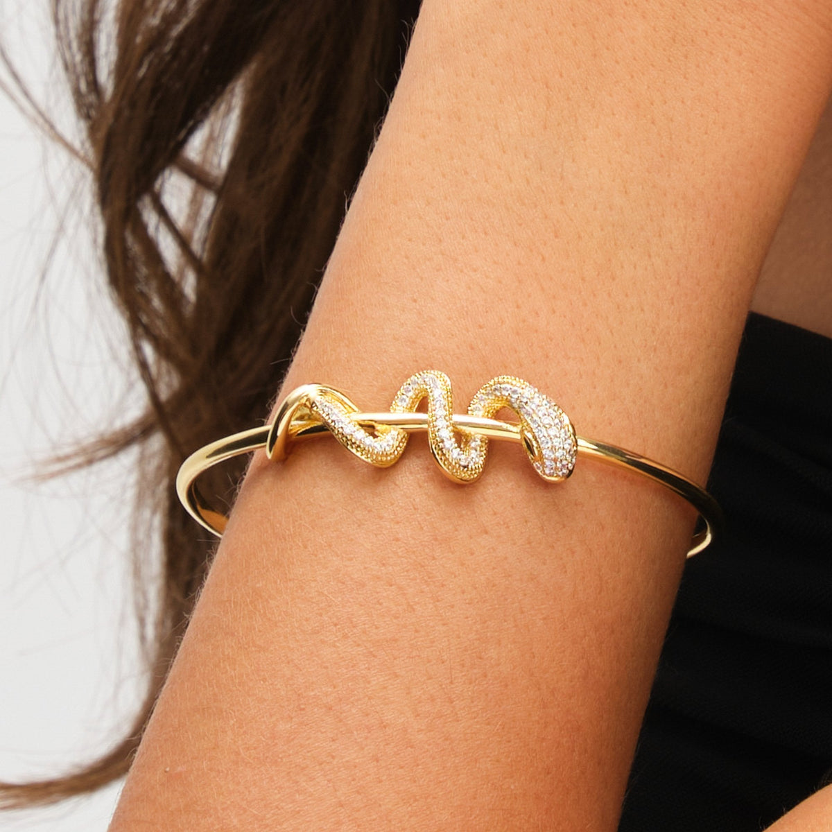 Inicio 14ct Gold Plated and Crystal Snake Bracelet Cuff - Gift Pouch