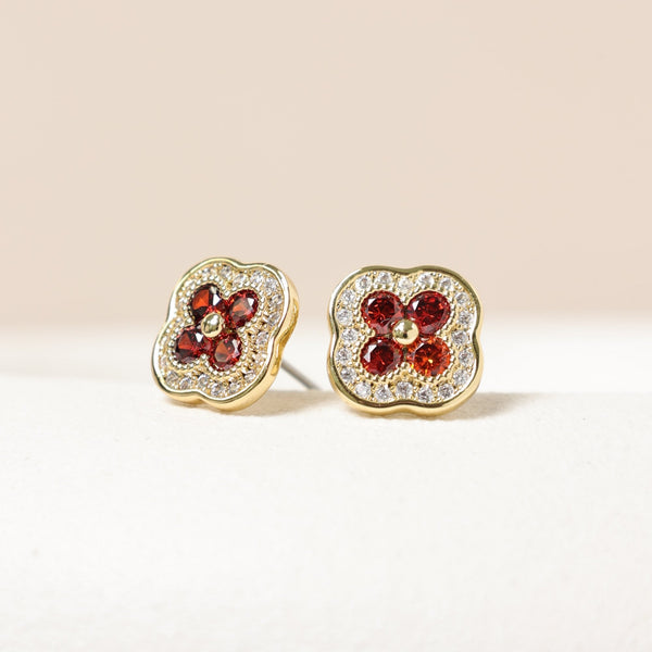 Jon Richard 14K Gold Plated Crystal and Ruby Clover Studs