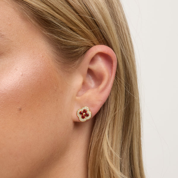 Jon Richard 14K Gold Plated Crystal and Ruby Clover Studs