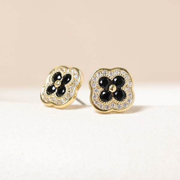 Jon Richard 14K Gold Plated Crystal and Jet Clover Studs