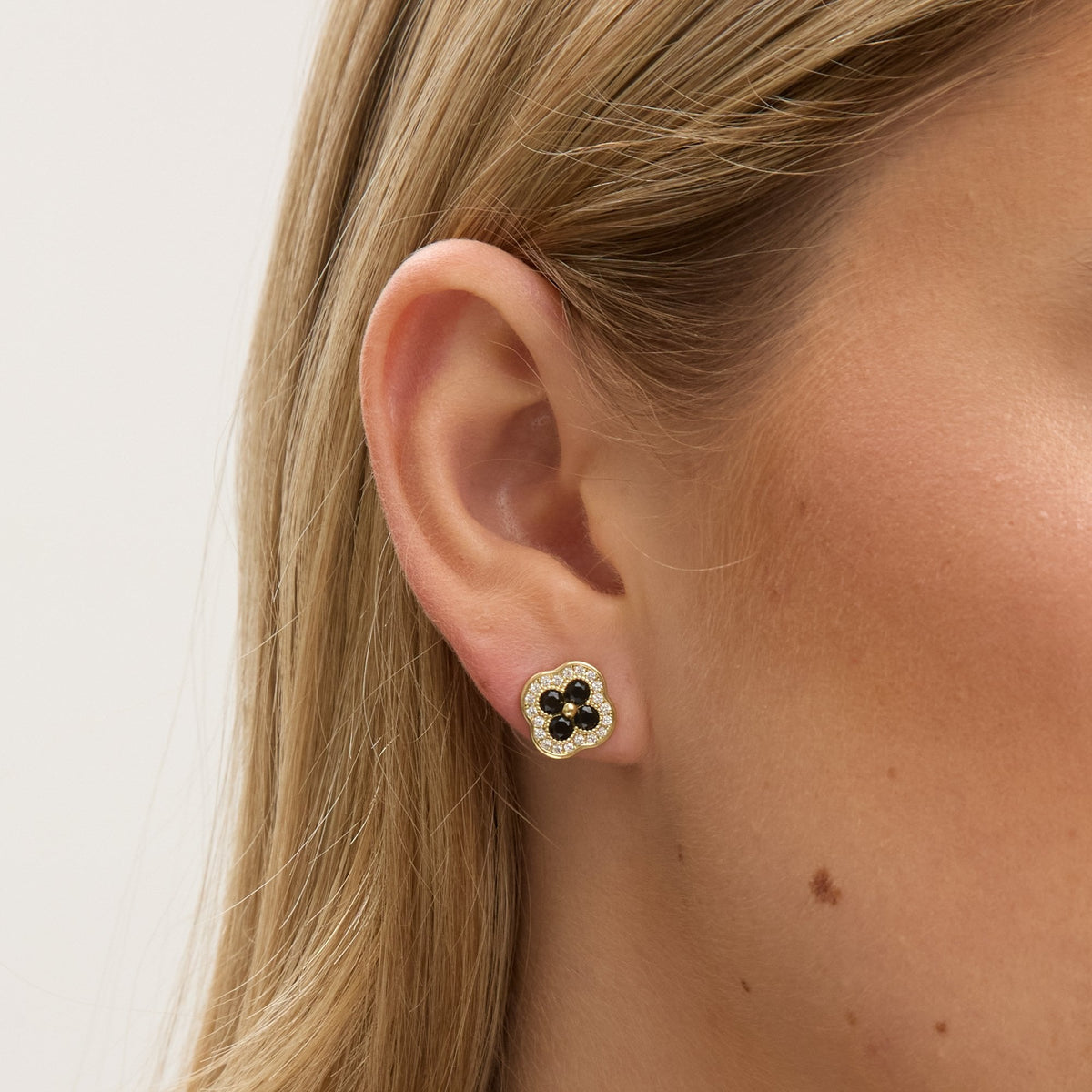 Jon Richard 14K Gold Plated Crystal and Jet Clover Studs