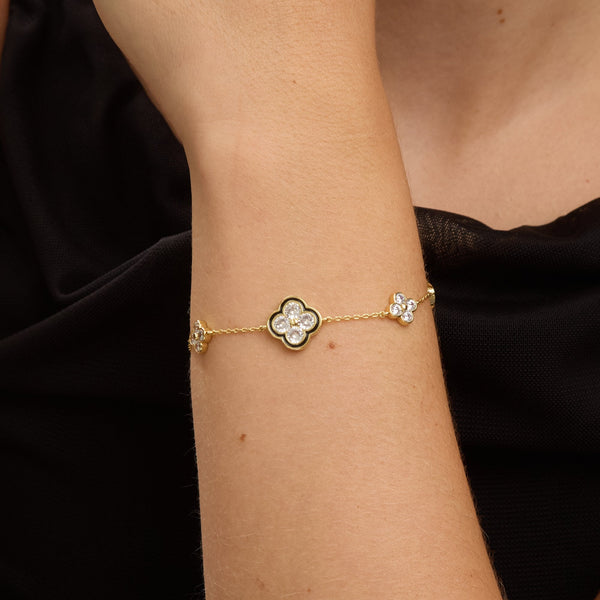 Jon Richard 14K Gold Plated Jet Pave Clover Bracelet - Gift Box