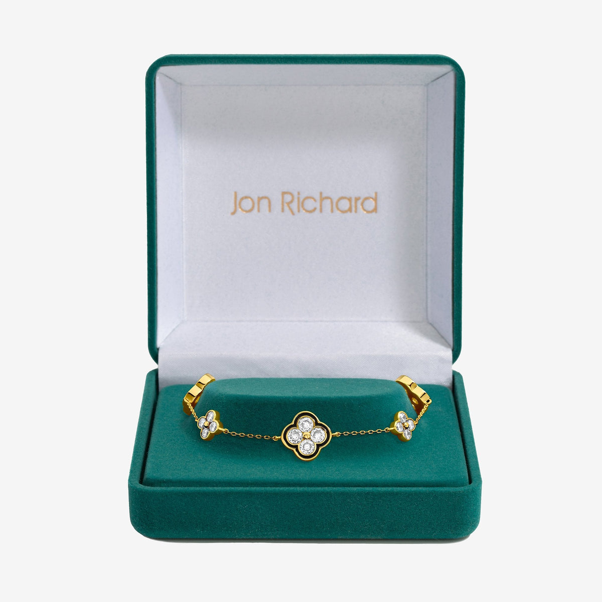 Jon Richard 14K Gold Plated Jet Pave Clover Bracelet - Gift Box