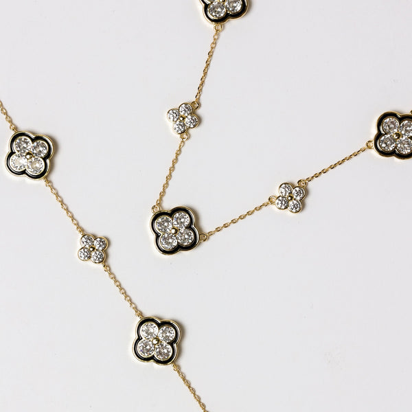 Jon Richard 14K Gold Plated Jet Pave Clover Bracelet - Gift Box