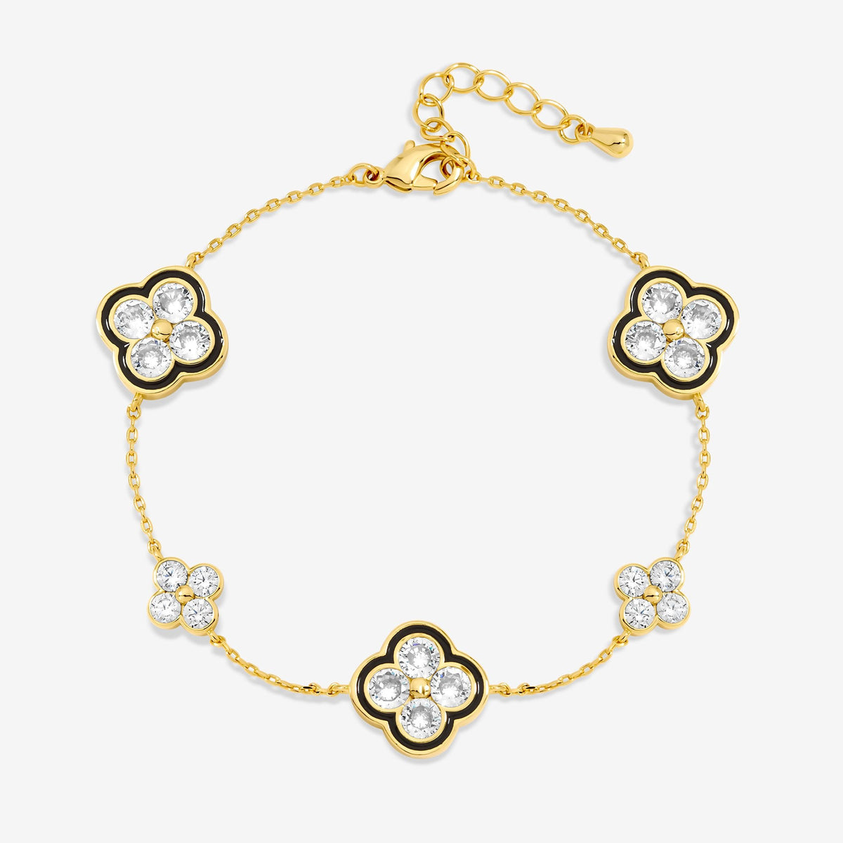 Jon Richard 14K Gold Plated Jet Pave Clover Bracelet - Gift Box