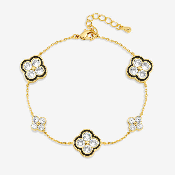 Jon Richard 14K Gold Plated Jet Pave Clover Bracelet - Gift Box