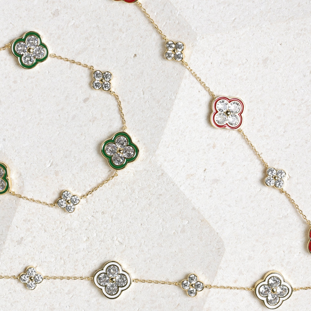 Jon Richard 14K Gold Plated Pave and Red Clover Bracelet