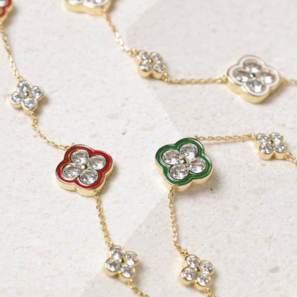 Jon Richard 14K Gold Plated Pave and Red Clover Bracelet
