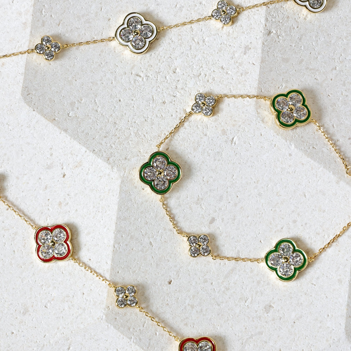 Jon Richard 14K Gold Plated Pave and White Clover Bracelet