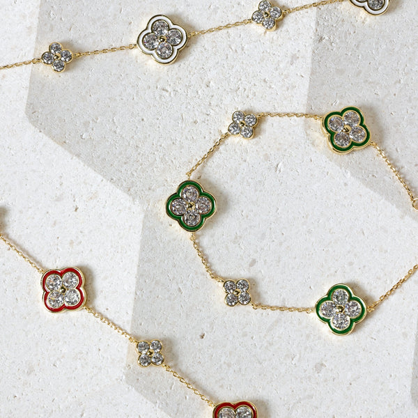 Jon Richard 14K Gold Plated Pave and White Clover Bracelet
