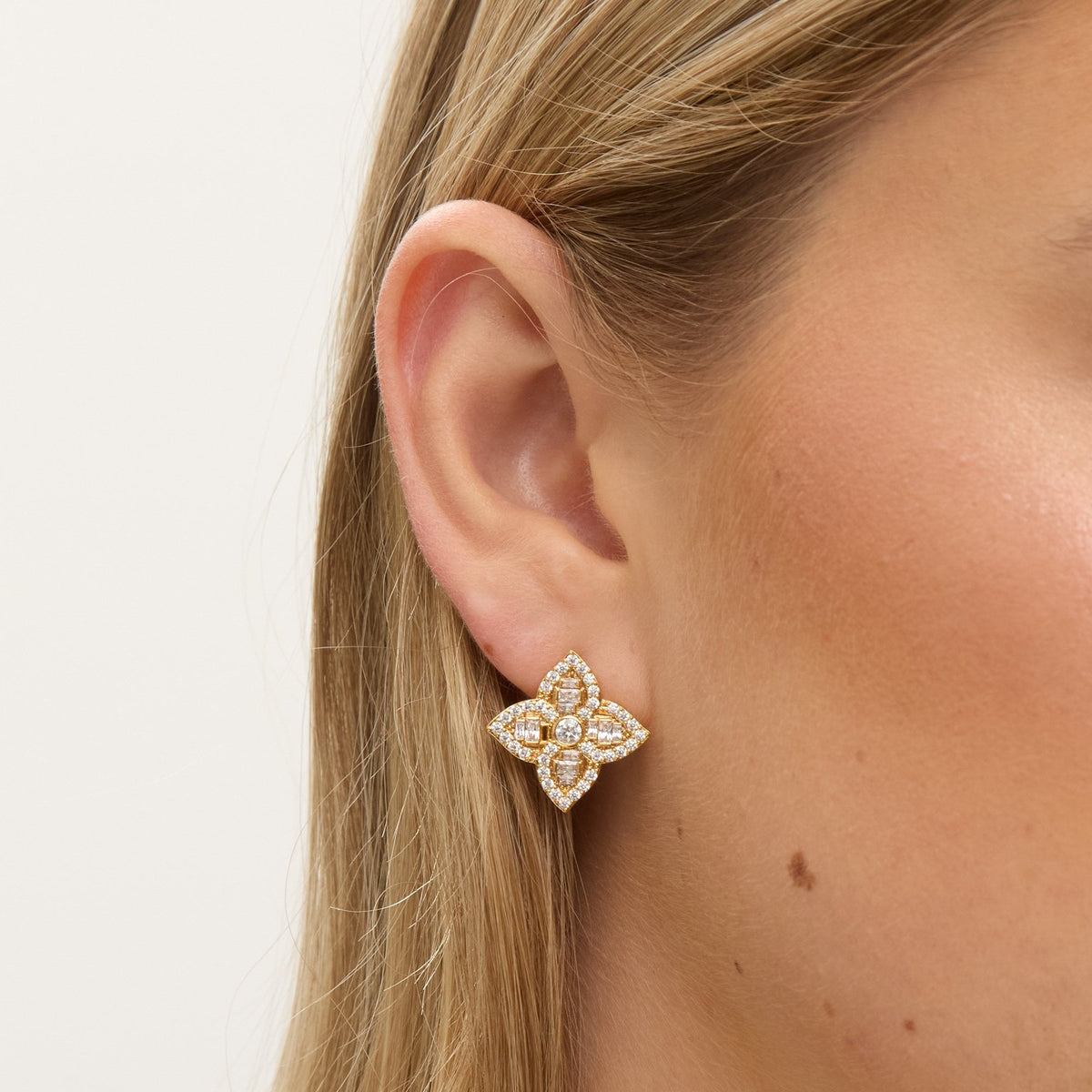 Jon Richard 18ct Gold Plated and Crystal Clover Earrings