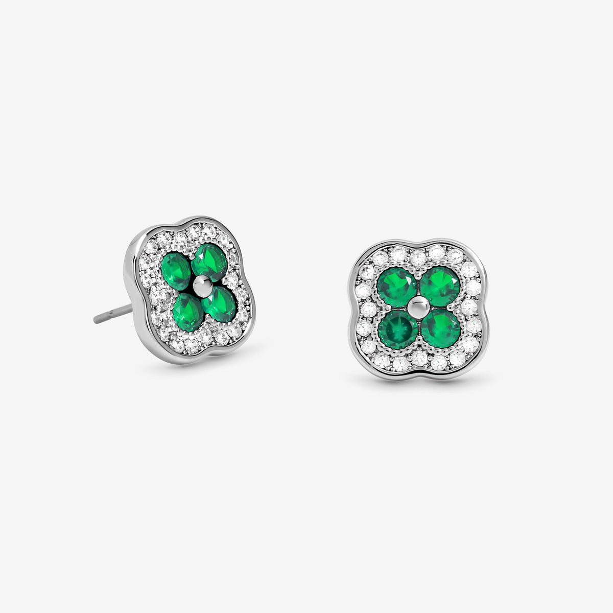 Jon Richard Rhodium Plated Crystal and Emerald Clover Studs