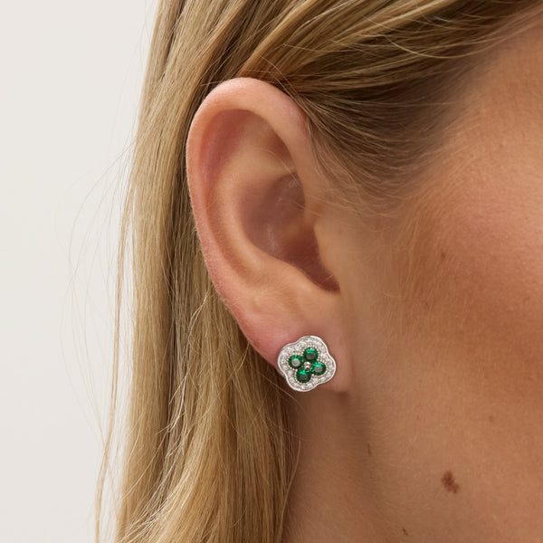 Jon Richard Rhodium Plated Crystal and Emerald Clover Studs