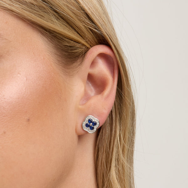 Jon Richard Rhodium Plated Crystal and Sapphire Clover Studs