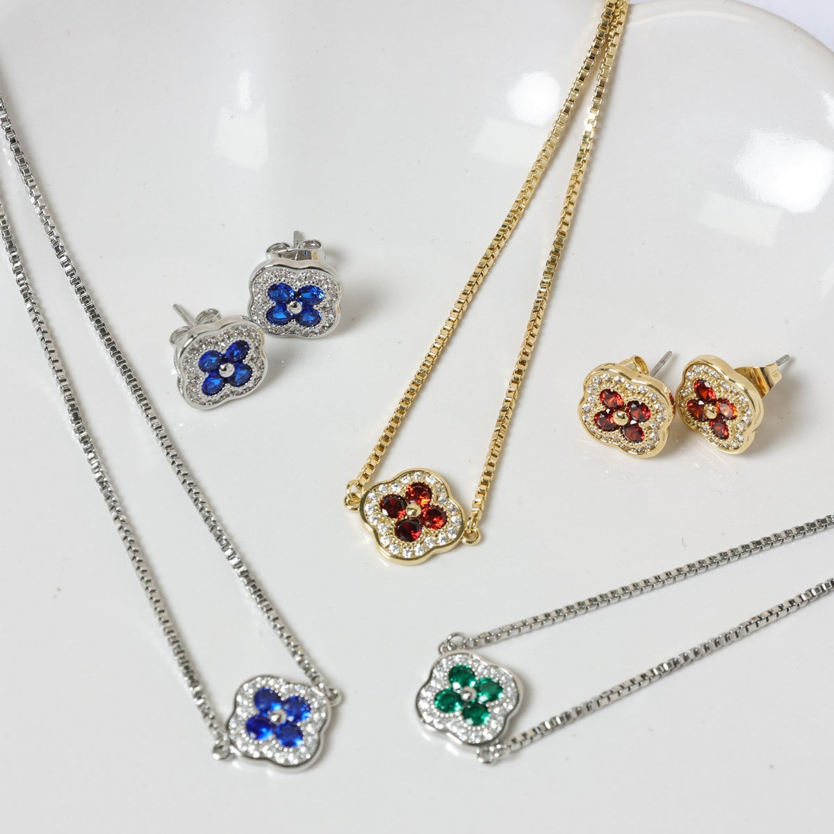 Jon Richard Rhodium Plated Crystal and Sapphire Clover Studs