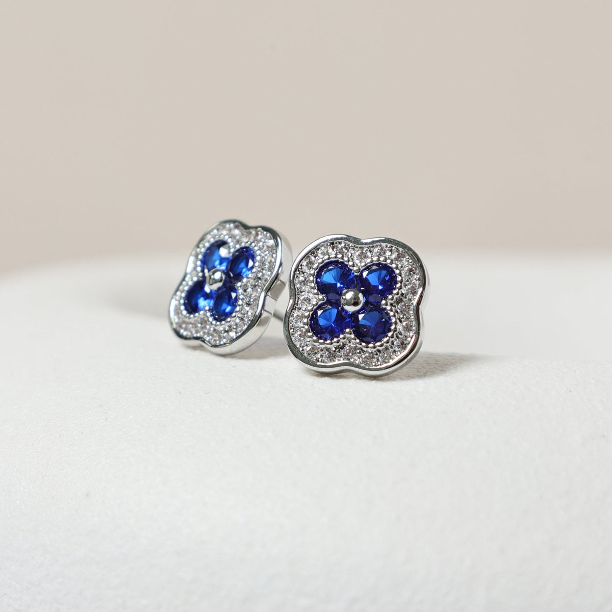 Jon Richard Rhodium Plated Crystal and Sapphire Clover Studs