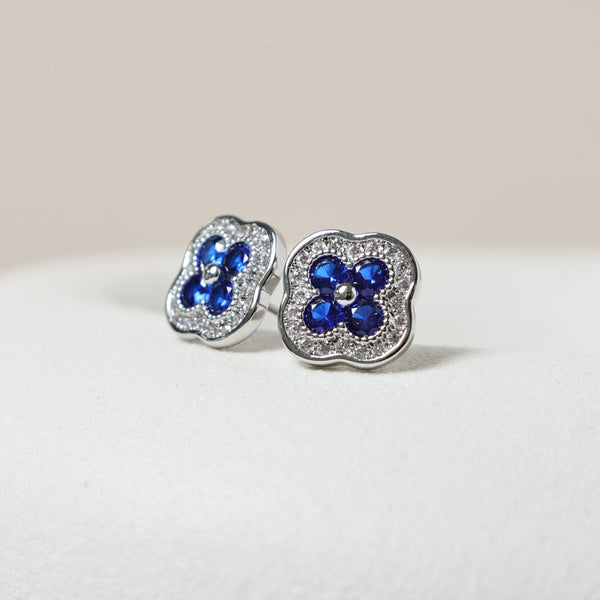 Jon Richard Rhodium Plated Crystal and Sapphire Clover Studs