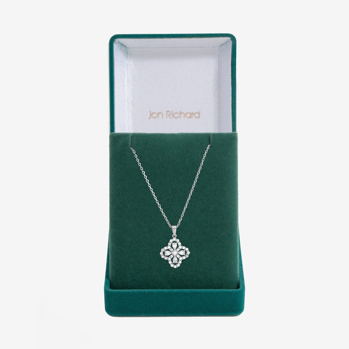 Jon Richard Rhodium Plated and Cubic Zirconia Clover Pendant - Gift Box