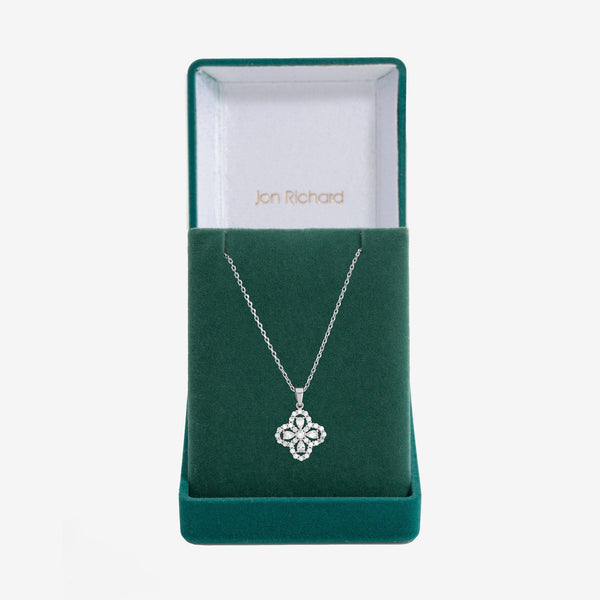 Jon Richard Rhodium Plated and Cubic Zirconia Clover Pendant - Gift Box