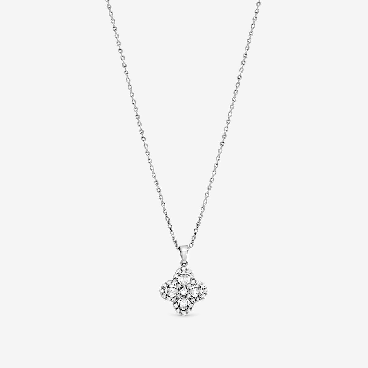 Jon Richard Rhodium Plated and Cubic Zirconia Clover Pendant - Gift Box