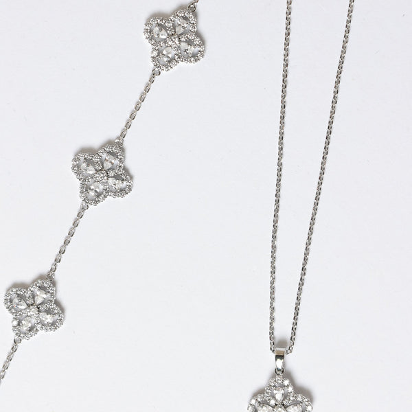 Jon Richard Rhodium Plated and Cubic Zirconia Clover Pendant - Gift Box