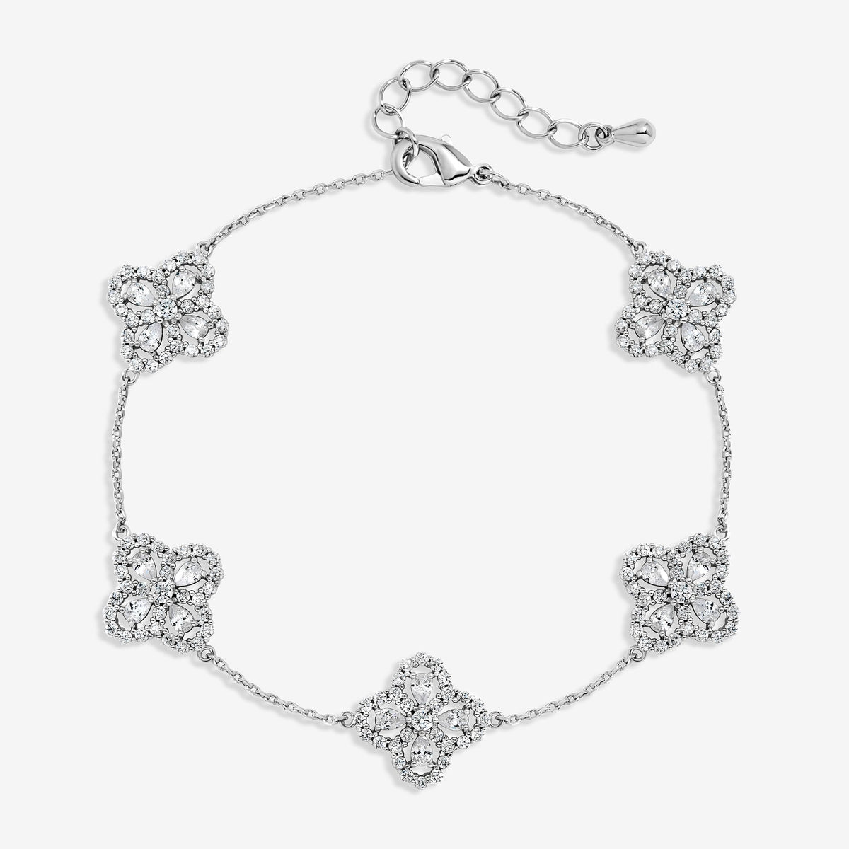 Jon Richard Rhodium Plated and Cubic Zirconia Clover Bracelet - Gift Box