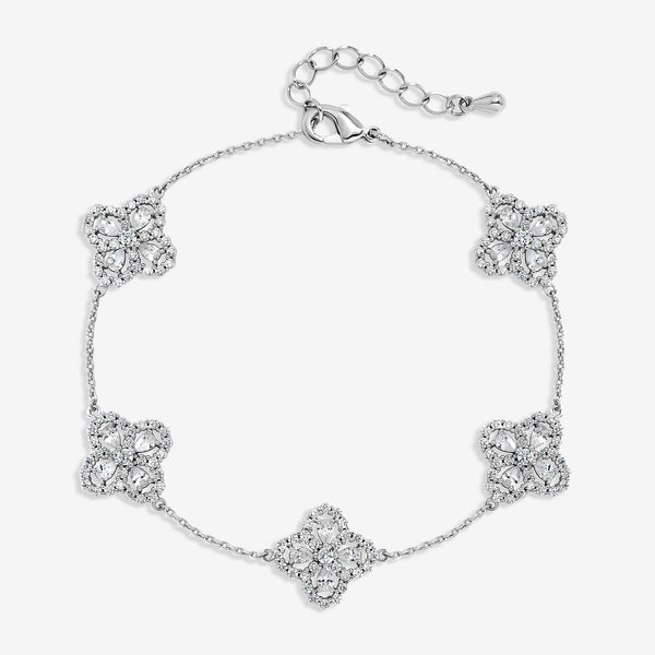 Jon Richard Rhodium Plated and Cubic Zirconia Clover Bracelet - Gift Box