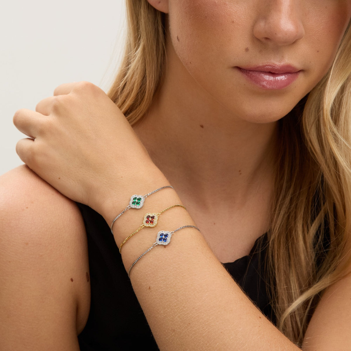 Jon Richard Rhodium Plated and Sapphire Clover Toggle Bracelet