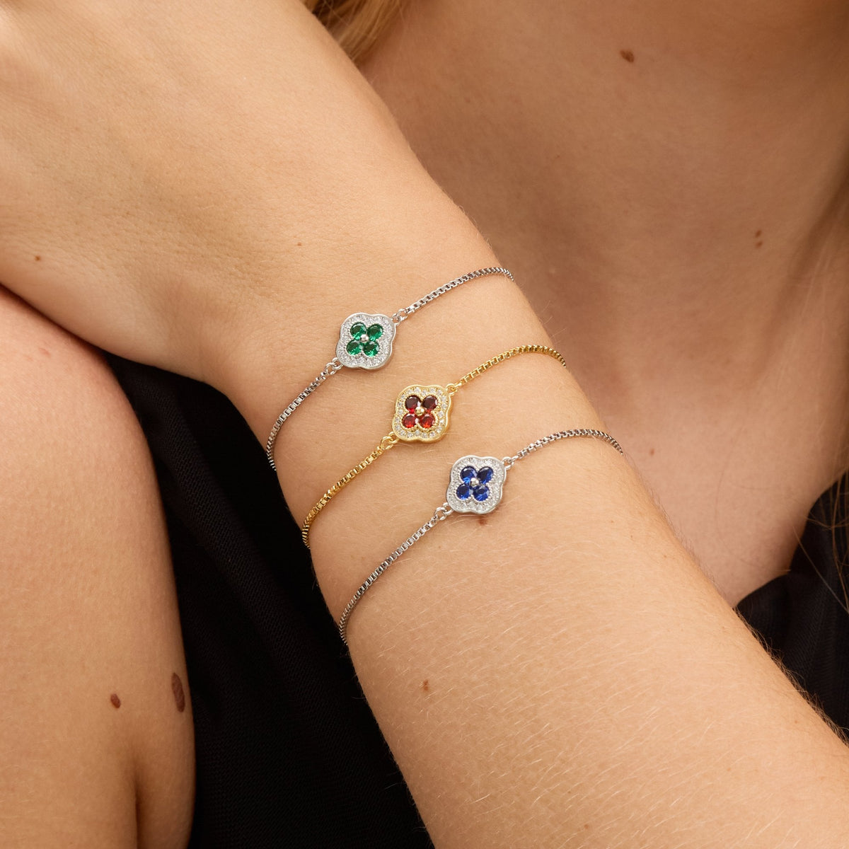 Jon Richard Rhodium Plated and Emerald Clover Toggle Bracelet