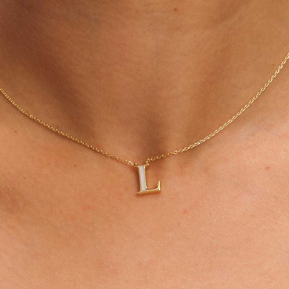 Inicio 14K Gold Plated and Mother of Pearl Initial Pendant - L - Gift Pouch