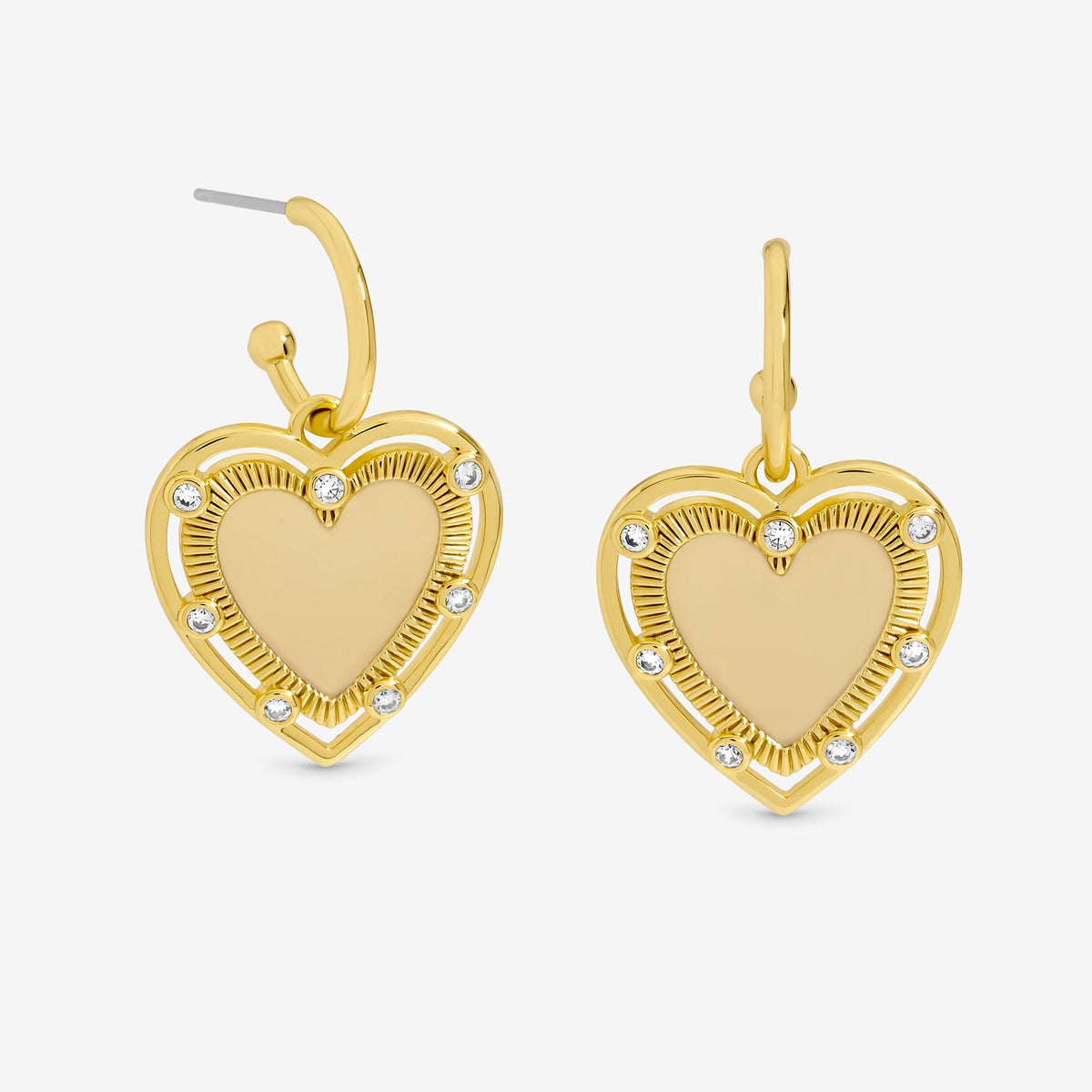Inicio 14K Gold Plated Textured Heart Charm Hoop Earrings - Gift Pouch
