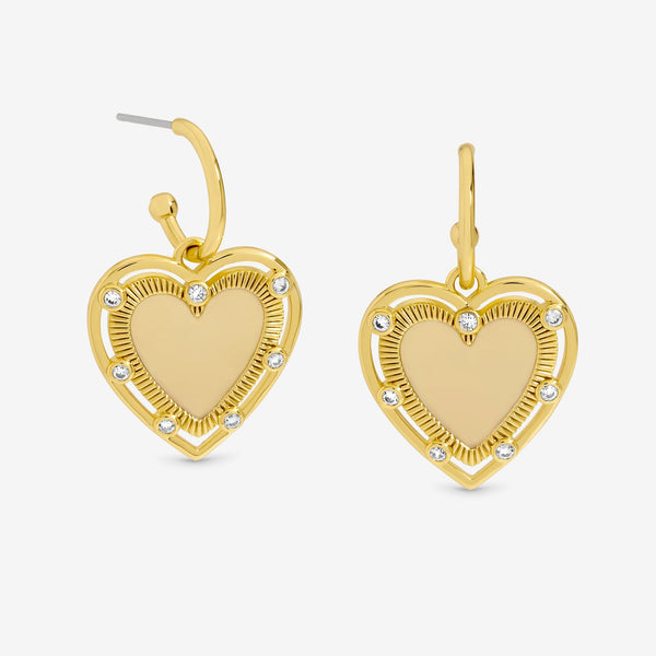 Inicio 14K Gold Plated Textured Heart Charm Hoop Earrings - Gift Pouch