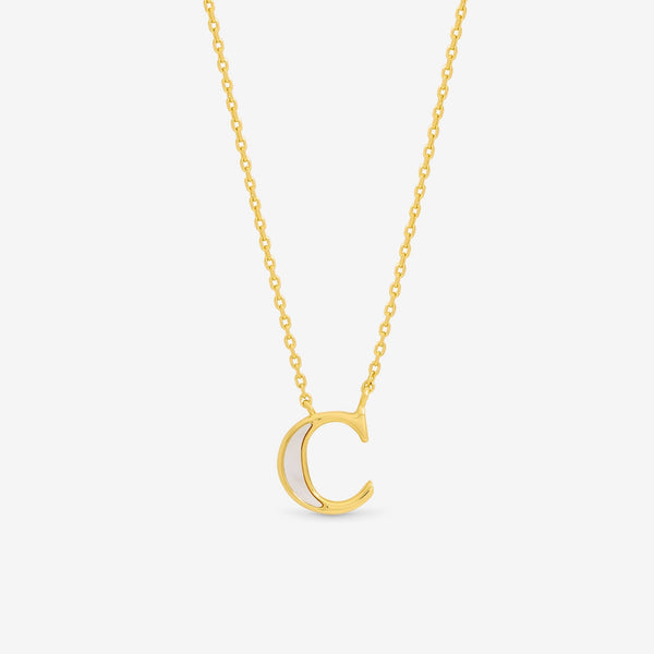 Inicio 14K Gold Plated and Mother of Pearl Initial Pendant - C - Gift Pouch
