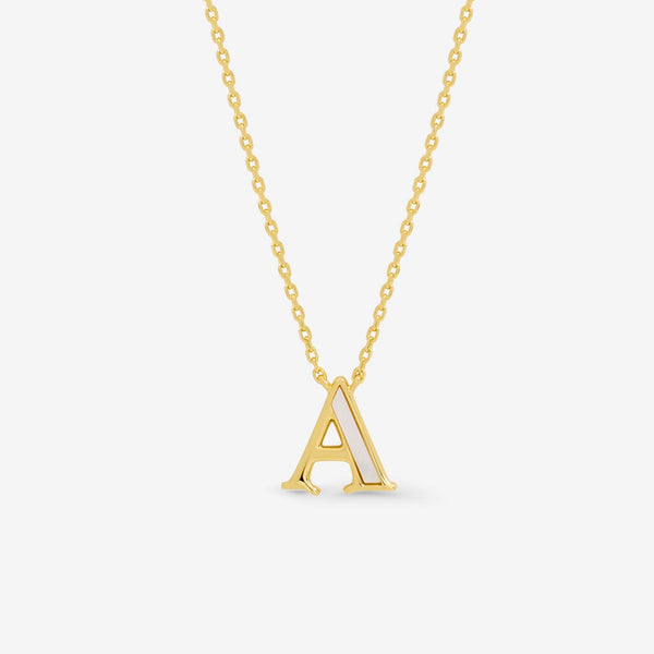 Inicio 14K Gold Plated and Mother of Pearl Initial Pendant - A - Gift Pouch