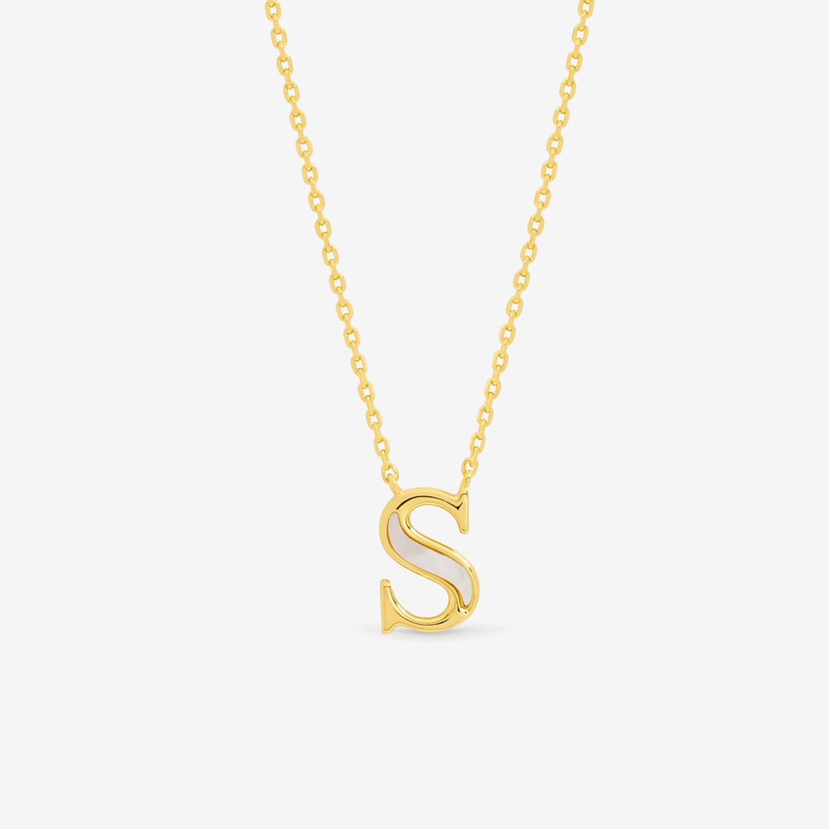 Inicio 14K Gold Plated and Mother of Pearl Initial Pendant - S - Gift Pouch