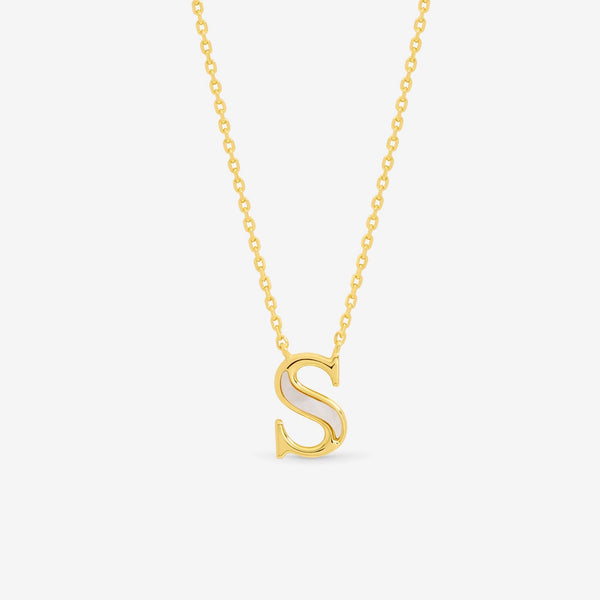 Inicio 14K Gold Plated and Mother of Pearl Initial Pendant - S - Gift Pouch