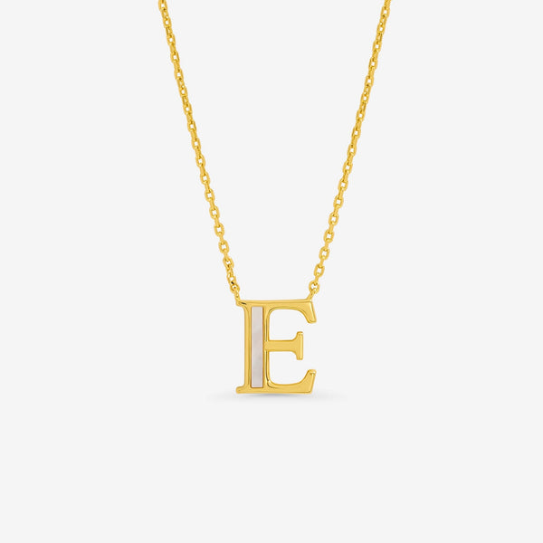 Inicio 14K Gold Plated and Mother of Pearl Initial Pendant - E - Gift Pouch