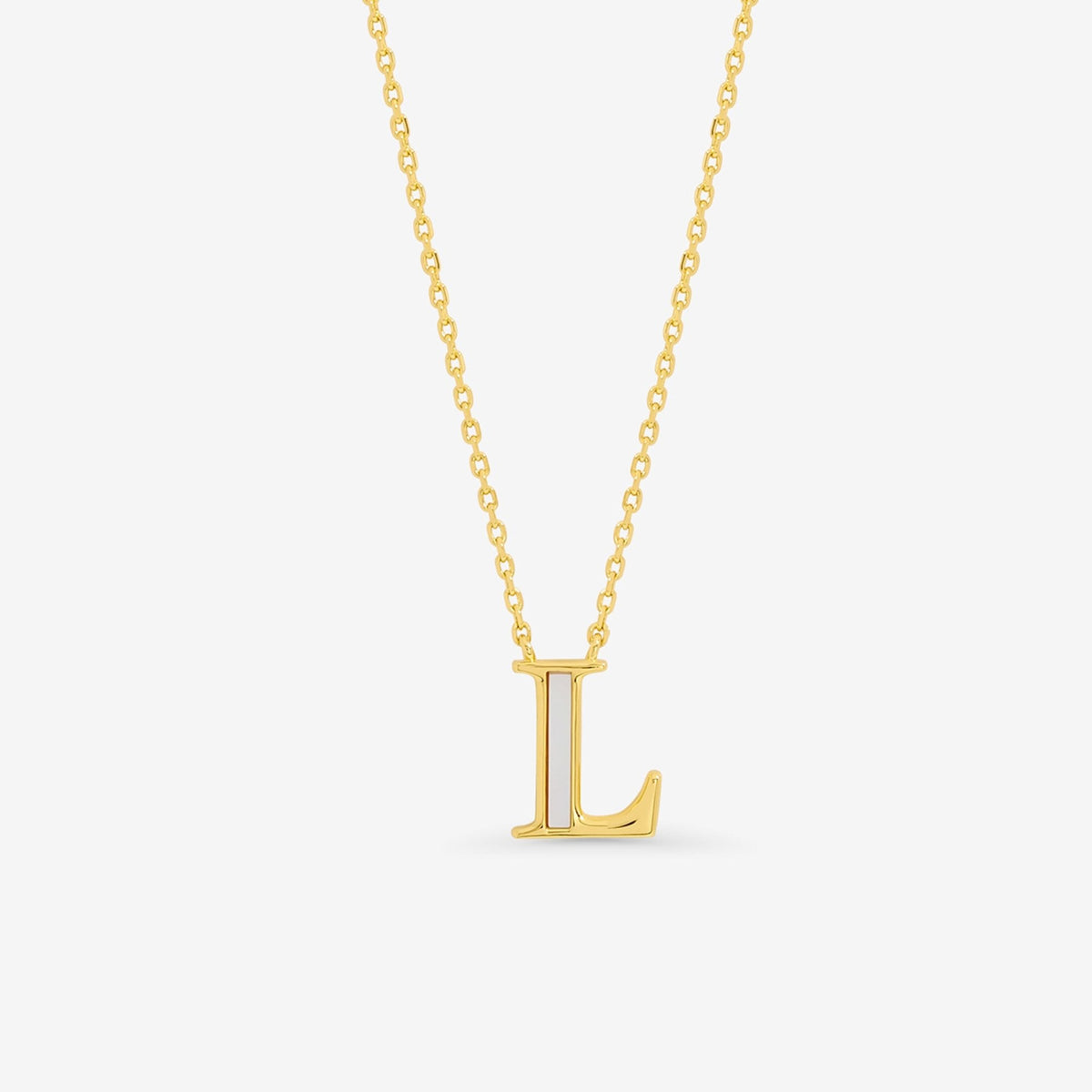 Inicio 14K Gold Plated and Mother of Pearl Initial Pendant - L - Gift Pouch