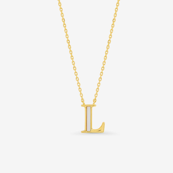 Inicio 14K Gold Plated and Mother of Pearl Initial Pendant - L - Gift Pouch