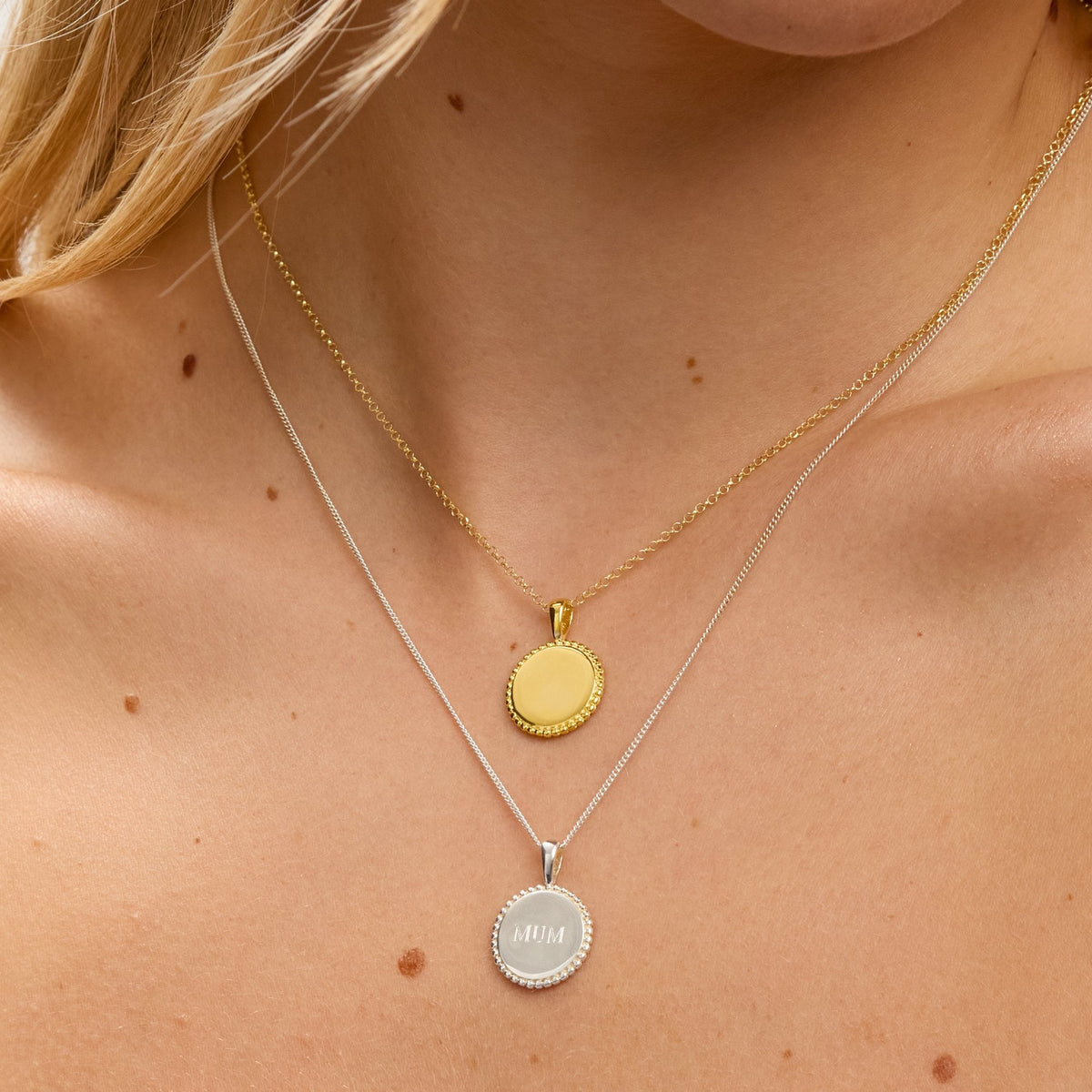 Simply Silver 14ct Gold Plated Sterling Silver Personalised Beaded Edge Round Pendant