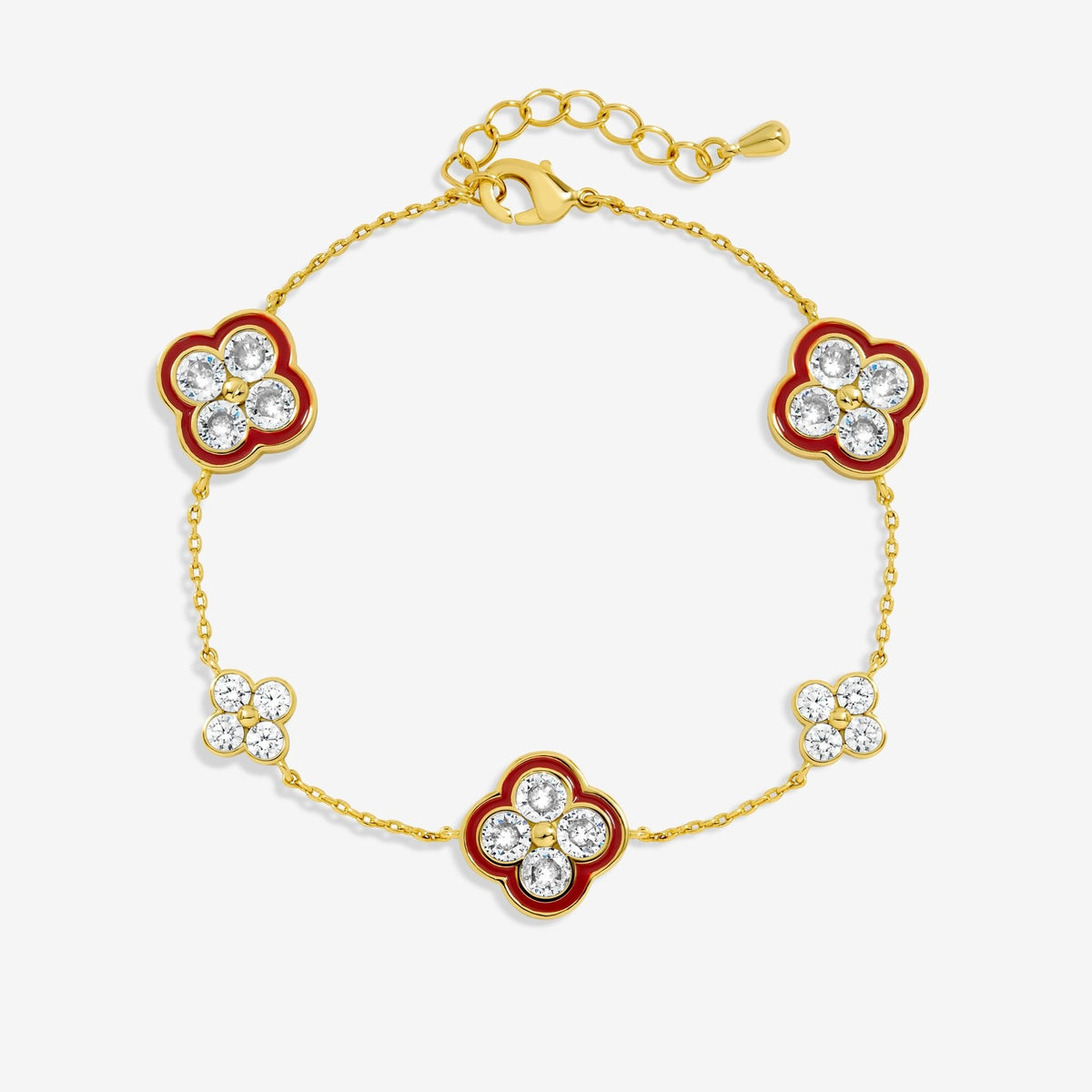 Jon Richard 14K Gold Plated Pave and Red Clover Bracelet