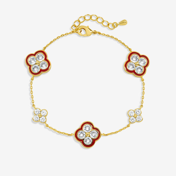 Jon Richard 14K Gold Plated Pave and Red Clover Bracelet