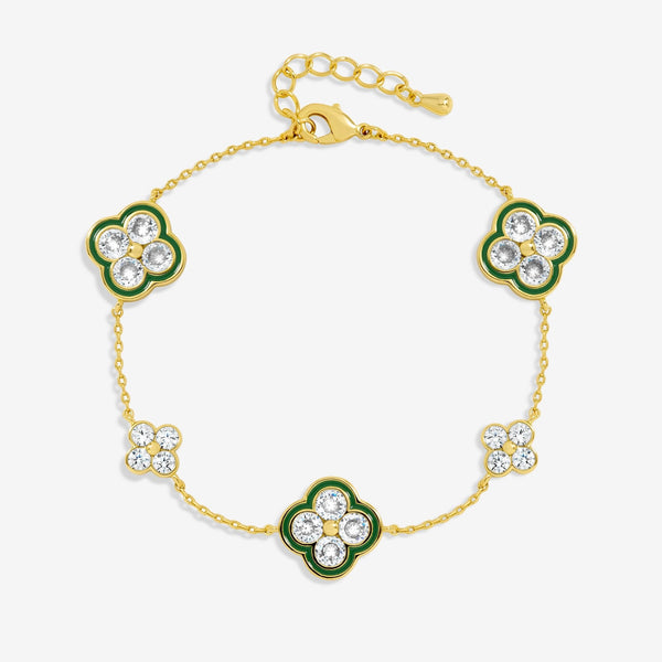 Jon Richard 14K Gold Plated Pave and Emerald Clover Bracelet