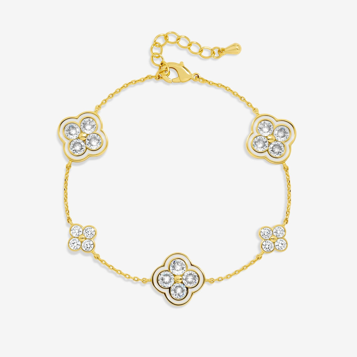 Jon Richard 14K Gold Plated Pave and White Clover Bracelet