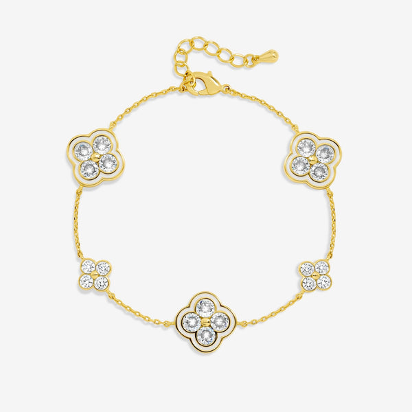 Jon Richard 14K Gold Plated Pave and White Clover Bracelet