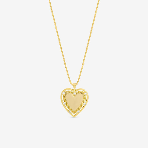 Inicio 14K Gold Plated Textured Heart Charm Pendant - Gift Pouch