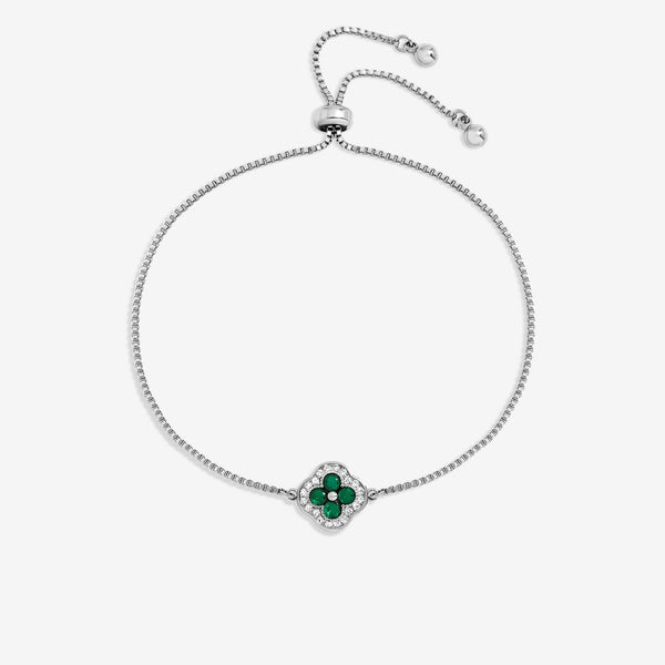 Jon Richard Rhodium Plated and Emerald Clover Toggle Bracelet