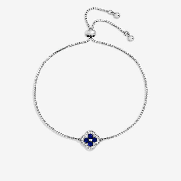 Jon Richard Rhodium Plated and Sapphire Clover Toggle Bracelet
