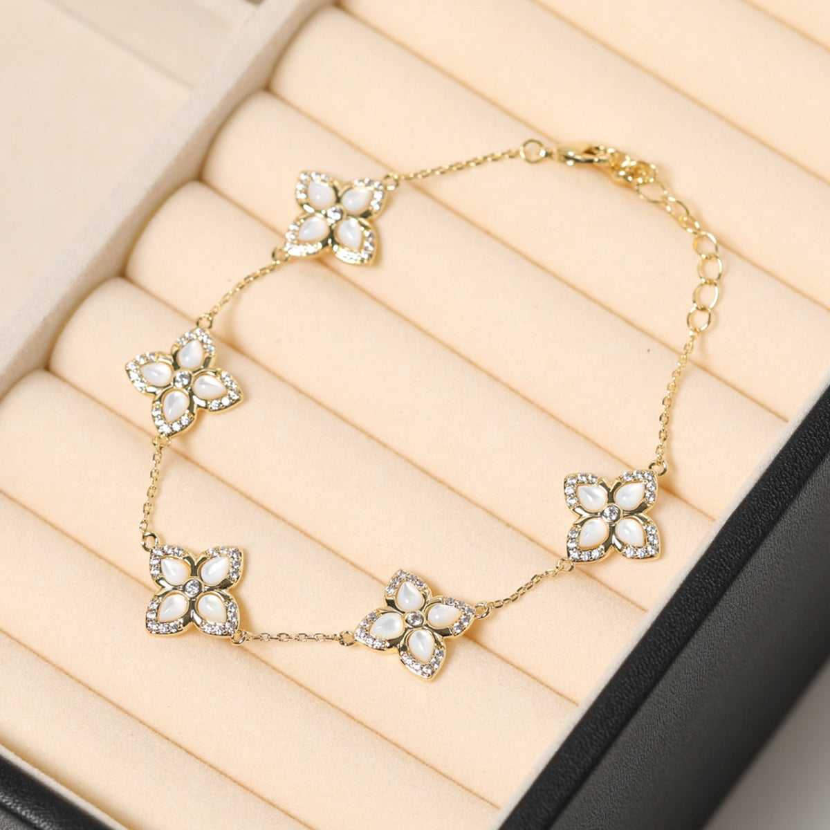Jon Richard 14CT Gold Plated and Mother of Pearl Clover Bracelet