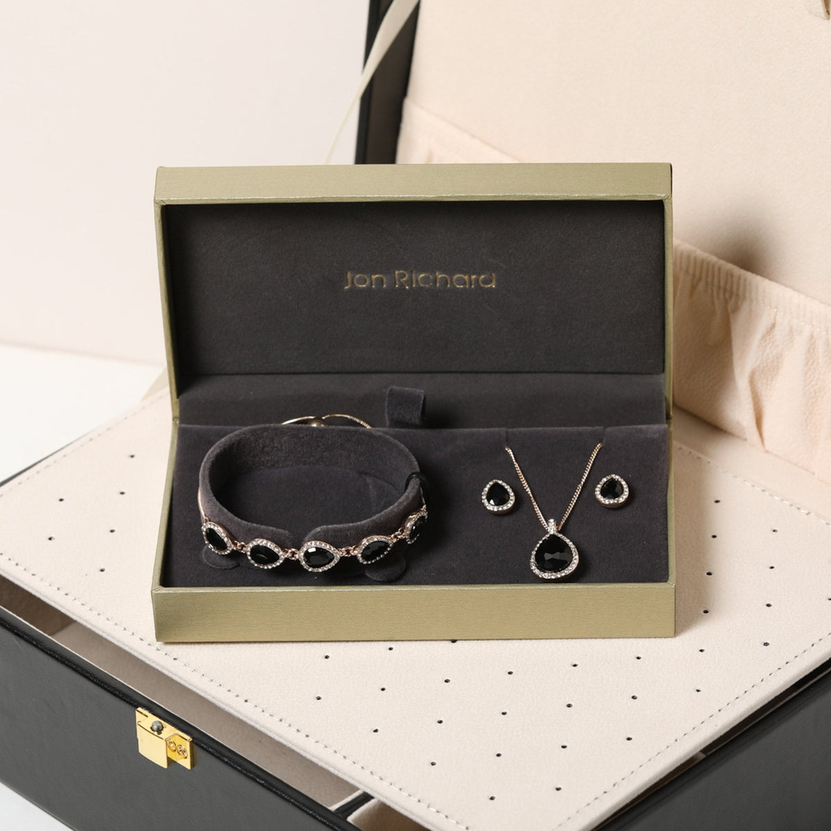 Jon Richard Gold Plated and Jet Pear Drop Trio Set - Gift Box